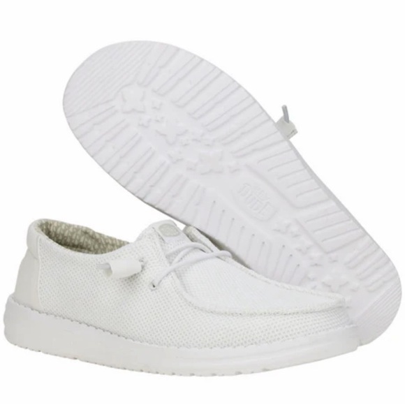 Hey Dude Shoes - Hey Dude Wendy Stretch Sox White Slip-On Loafers womens 7 comfort walking shoes